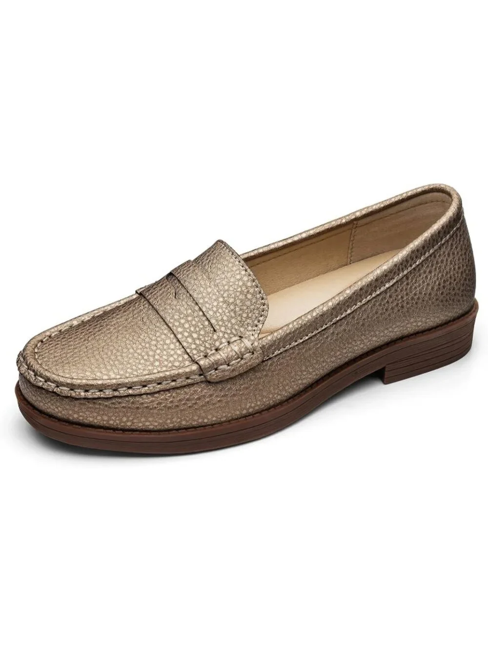 Women Rose Gold Patent Leather Comfortable Penny Loafers Slip On Casual Shoes